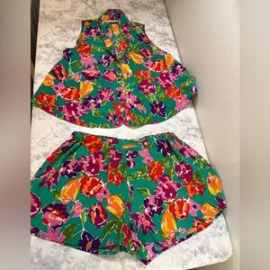 Vintage Victoria's Secret Gold Label pajama /loungewear colorful floral Size M